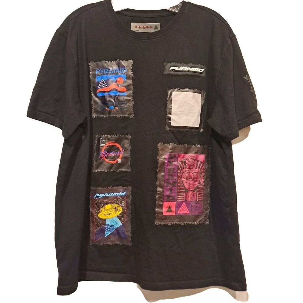 Black Pyramid T-shirt Patches 3-D UFO Mummy Butterflies 100% Cotton Mens Sz XL